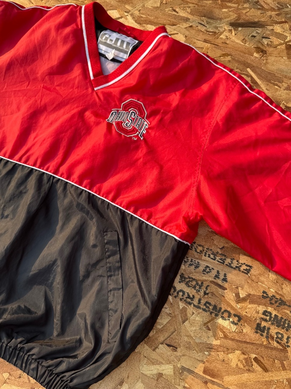 Vintage Ohio State Buckeyes Pullover Windbreaker Jacket Red Black Large OSU